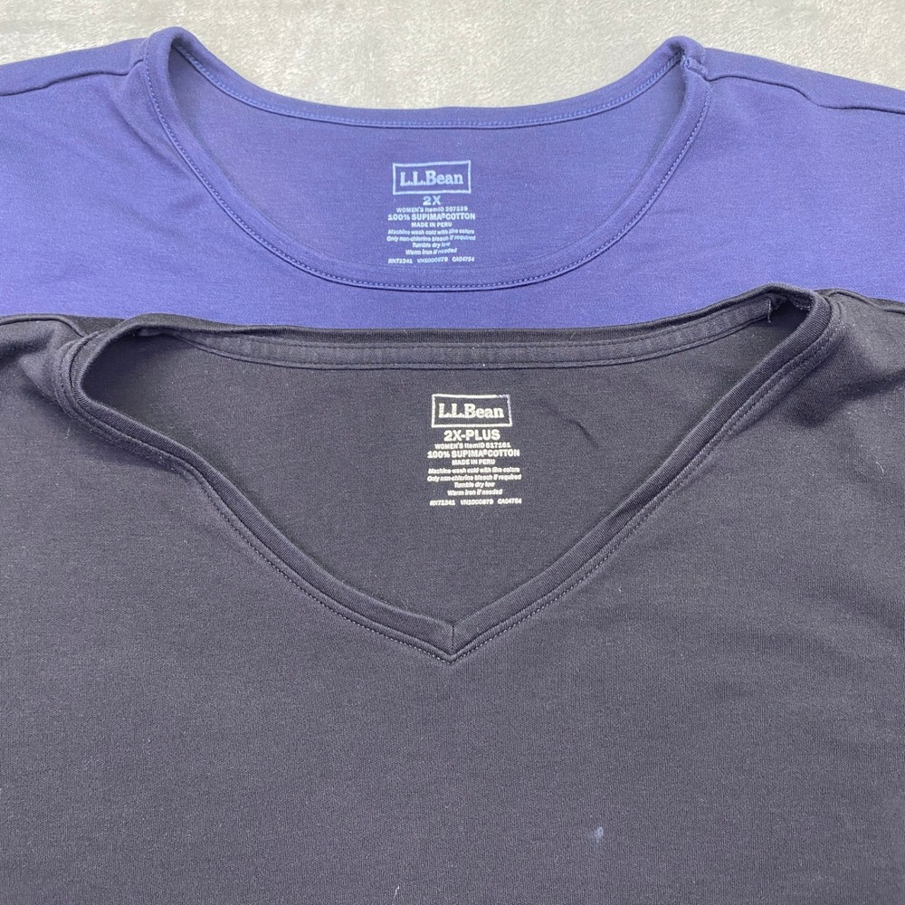 L.L. Bean Women's 2X Plus Blue Purple Long Sleeve Supima Cotton T-Shirts Bundle